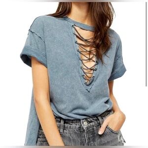 We The Free Tee Shirt. Oversized Blue Free People Top.